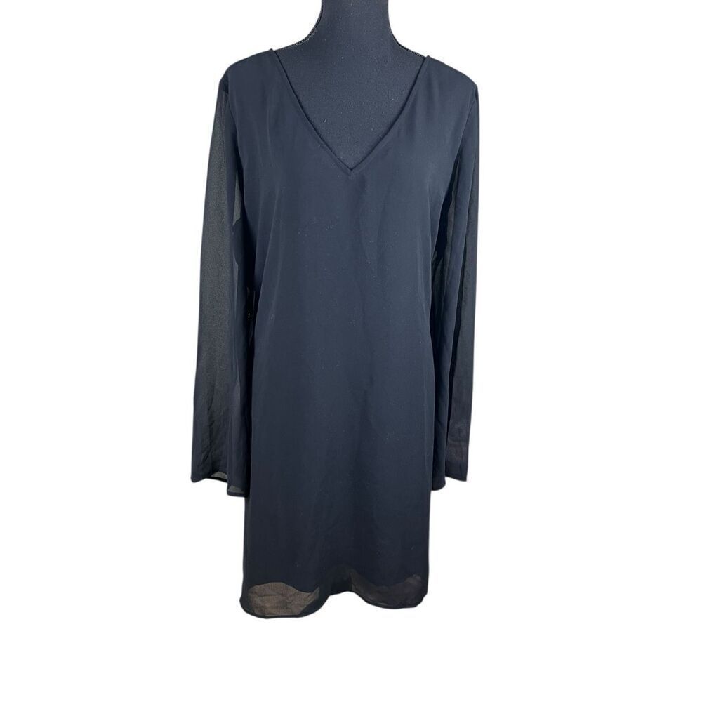 Victorias secret XL black chiffon sheer sleeve lace open back sexy mini dress